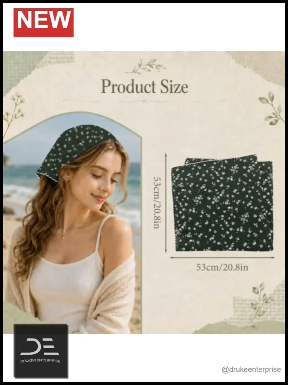 Floral Bandana Head Scarf Lightweight Polyester Neck Scarf